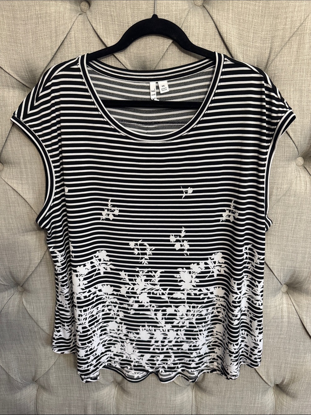 Elle Black and White Striped Floral Tunic